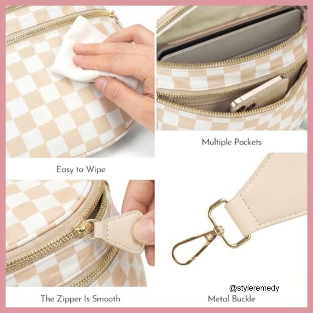 Nylon Crossbody Bag Checkered Pattern Spacious Tr… - image 4